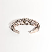 Modernist Sterling Silver Woven Cuff Bracelet, Flexible Puffed Chain Link Cuff, 5"