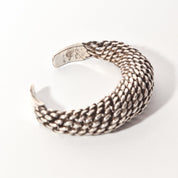 Modernist Sterling Silver Woven Cuff Bracelet, Flexible Puffed Chain Link Cuff, 5"