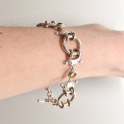 Modernist Sterling Silver Citrine Crown Circle Link Bracelet, Unique Chain Bracelet, 7.75"