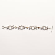 Modernist Sterling Silver Citrine Crown Circle Link Bracelet, Unique Chain Bracelet, 7.75"