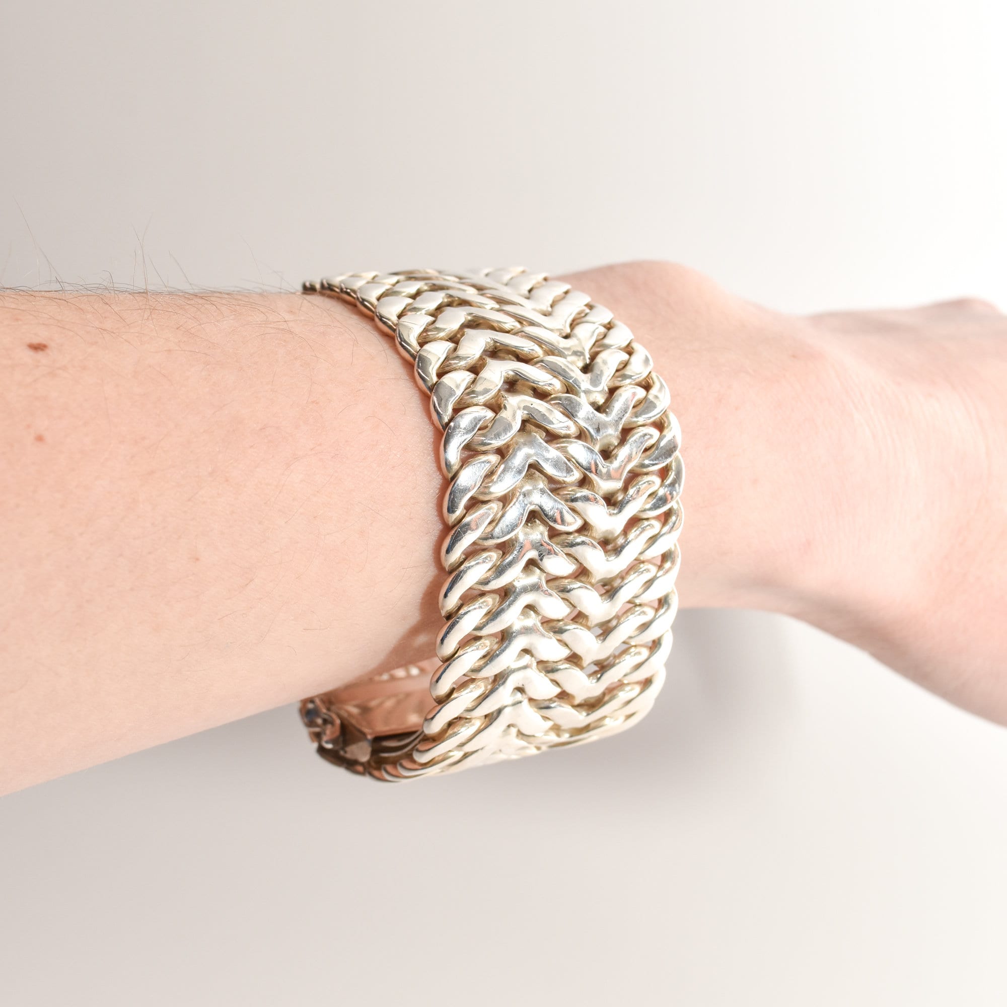 TAXCO Sterling Silver Double Curb Link Bracelet By Rodolfo Espinoza, Chunky Modernist Bracelet, 7.75"