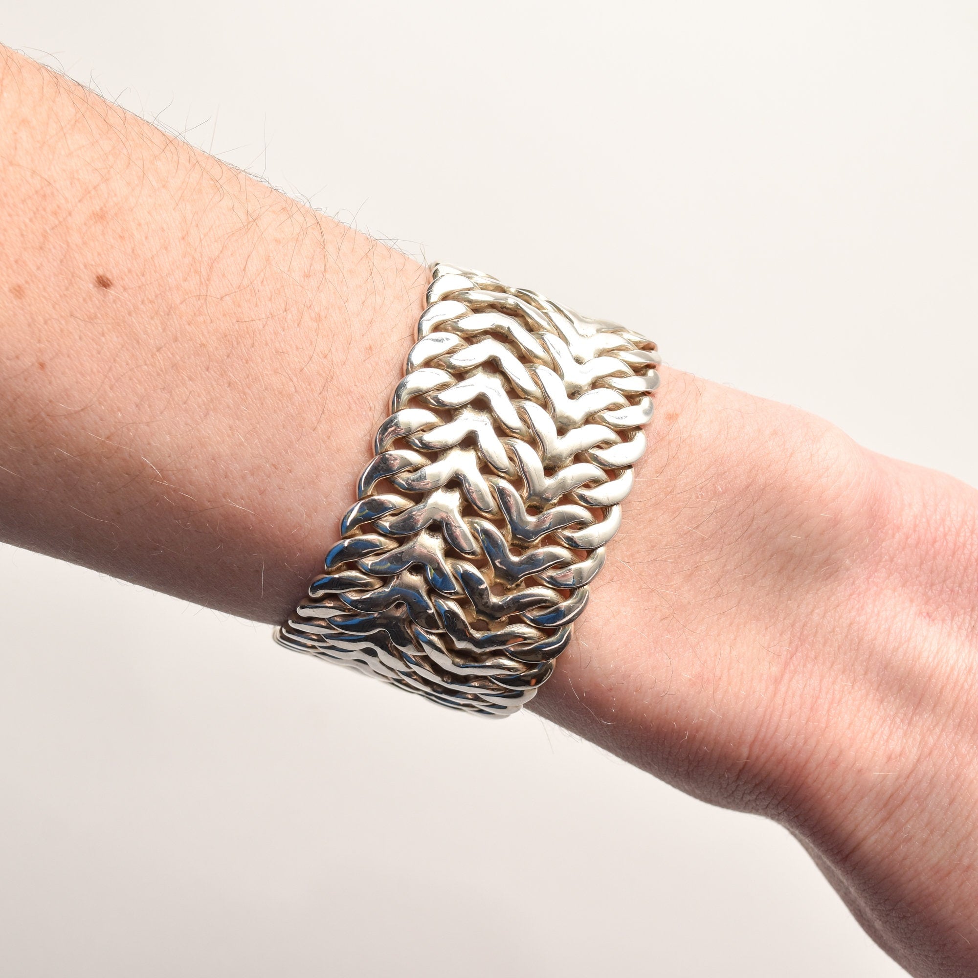 TAXCO Sterling Silver Double Curb Link Bracelet By Rodolfo Espinoza, Chunky Modernist Bracelet, 7.75"