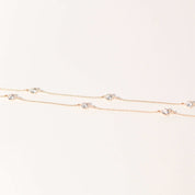 CZ Diamond Station Necklace In 14K Yellow Gold, Bezel Strand Loose Rope Chain, Estate Jewelry, 24" L
