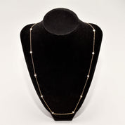 CZ Diamond Station Necklace In 14K Yellow Gold, Bezel Strand Loose Rope Chain, Estate Jewelry, 24" L
