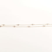 CZ Diamond Station Necklace In 14K Yellow Gold, Bezel Strand Loose Rope Chain, Estate Jewelry, 24" L