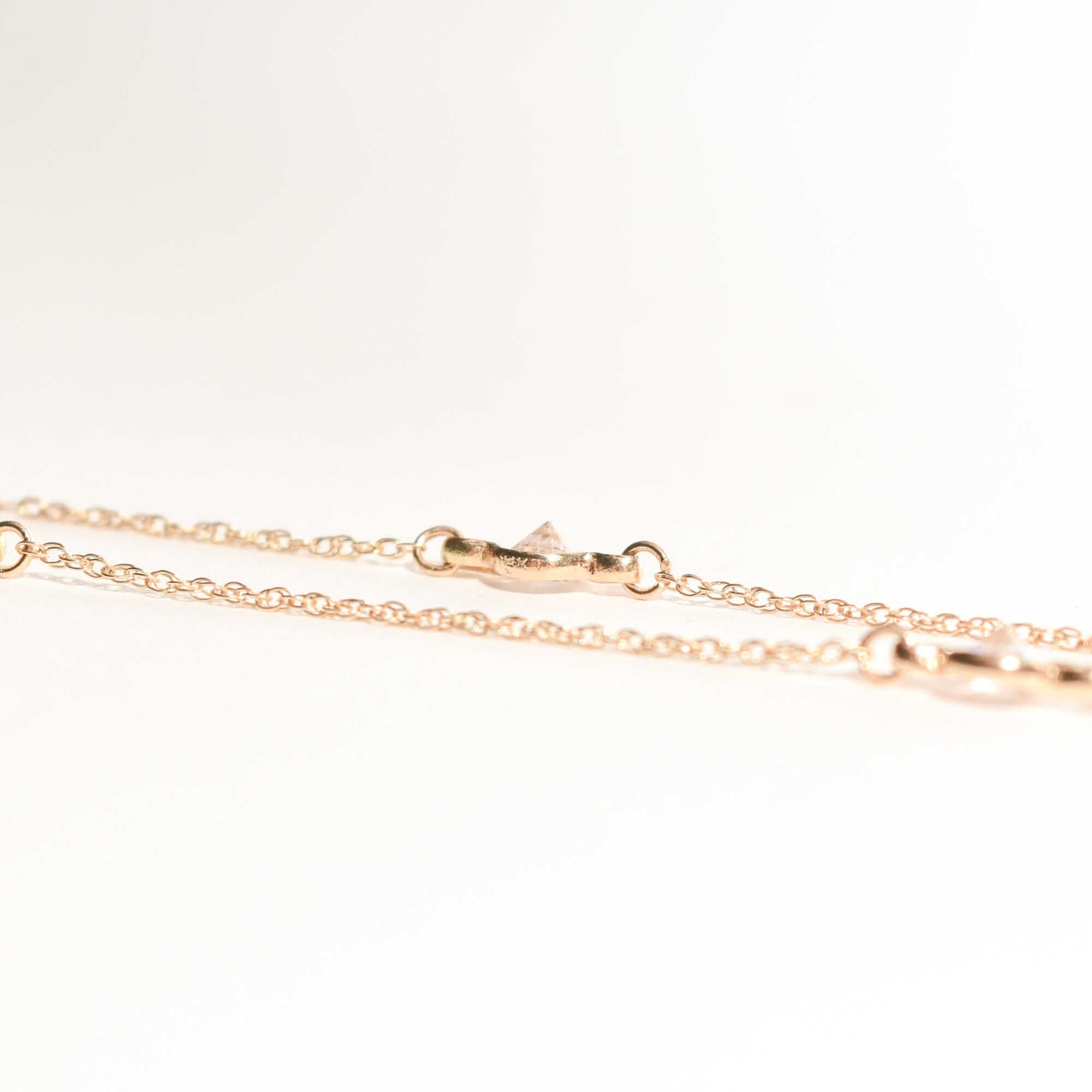 CZ Diamond Station Necklace In 14K Yellow Gold, Bezel Strand Loose Rope Chain, Estate Jewelry, 24" L