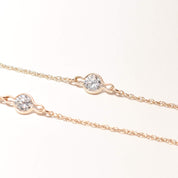 CZ Diamond Station Necklace In 14K Yellow Gold, Bezel Strand Loose Rope Chain, Estate Jewelry, 24" L
