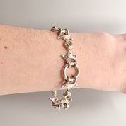Modernist Sterling Silver Citrine Crown Circle Link Bracelet, Unique Chain Bracelet, 7.75"