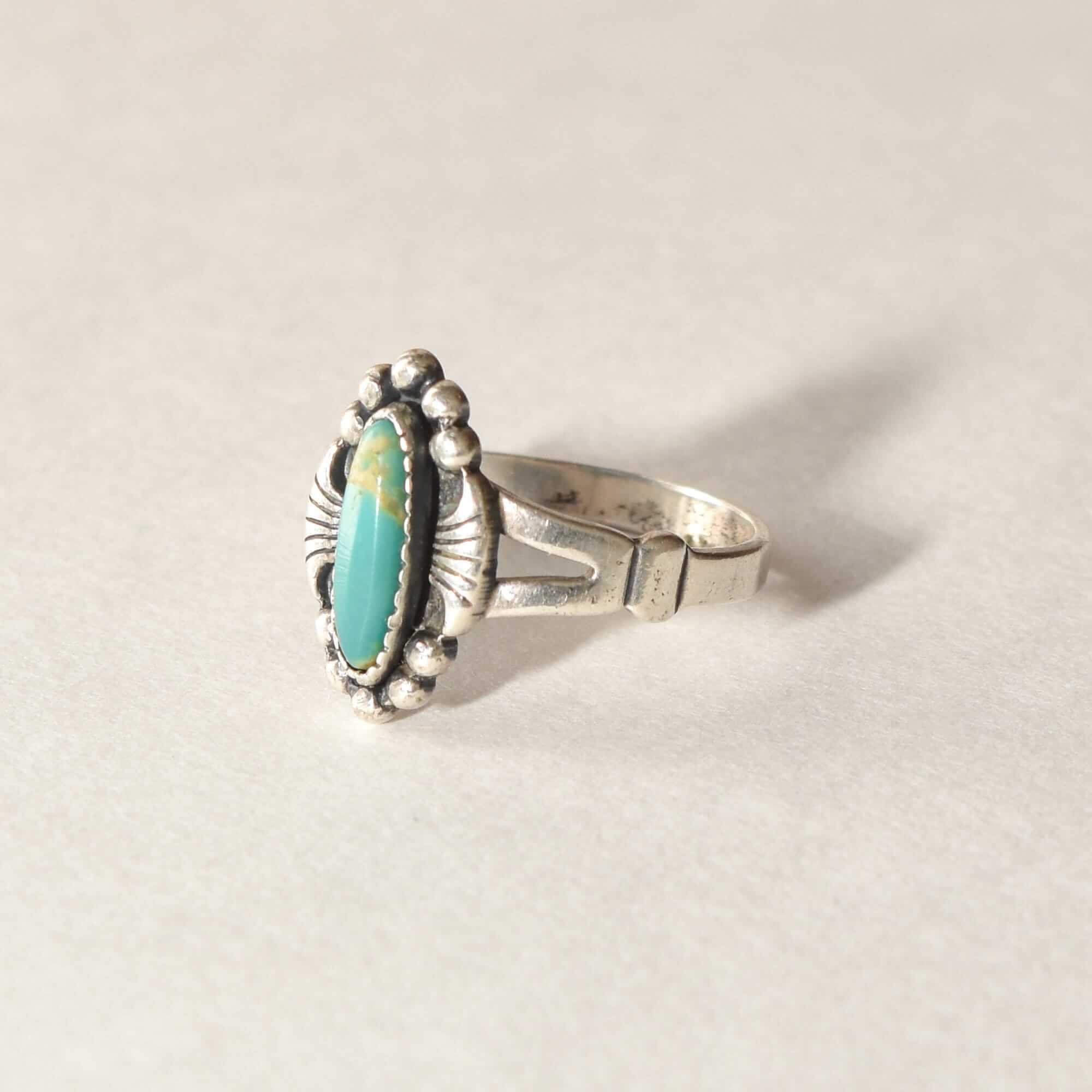 Cute Minimalist Sterling Silver Turquoise Ring, Southwestern Jewelry, Native American, Size 7 US