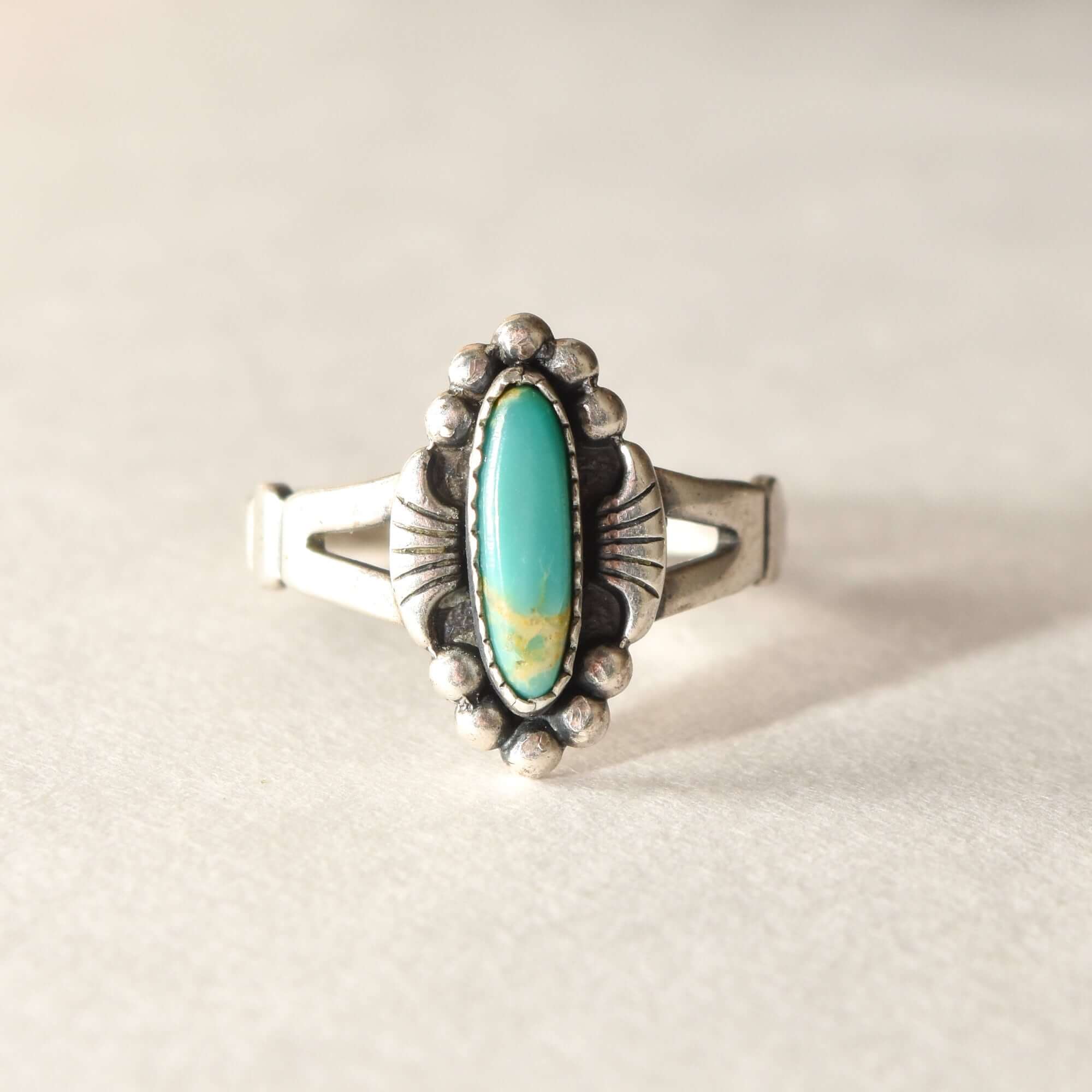Cute Minimalist Sterling Silver Turquoise Ring, Southwestern Jewelry, Native American, Size 7 US