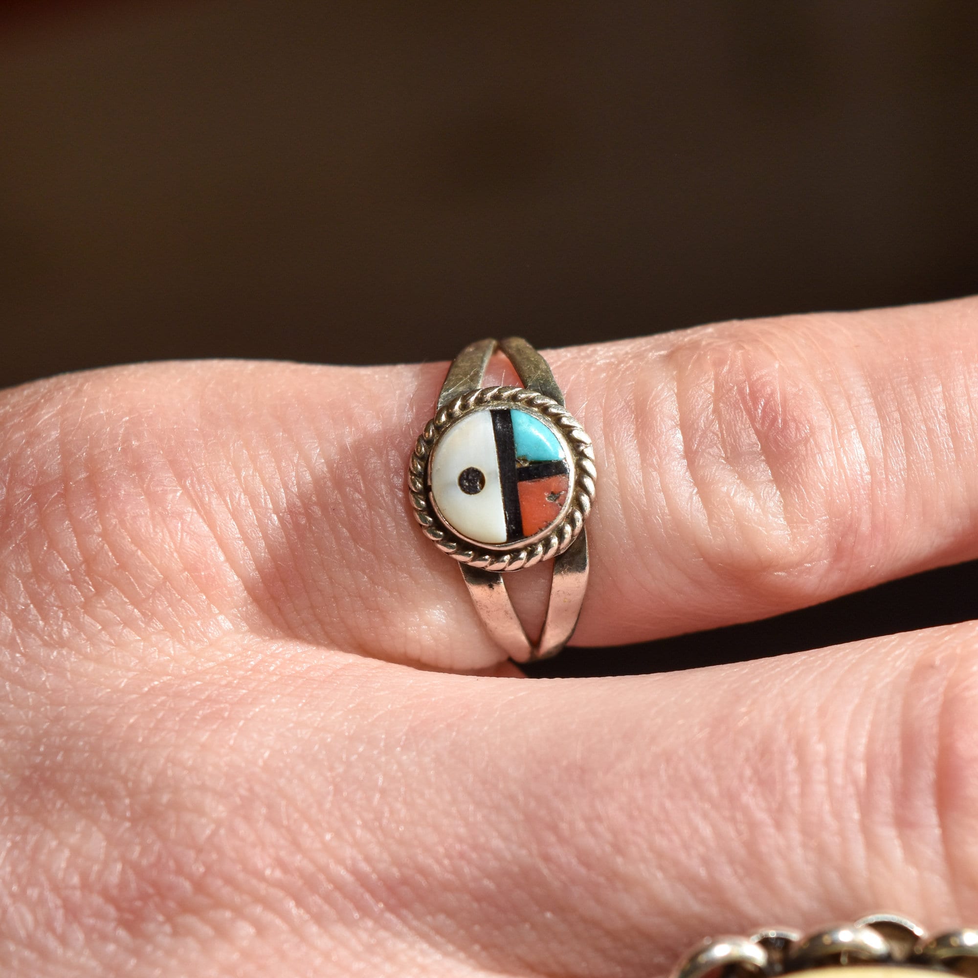 Little Zuni Sun Face Ring In Sterling Silver, Native American Jewelry, Stacking Ring, 5 1/4 US