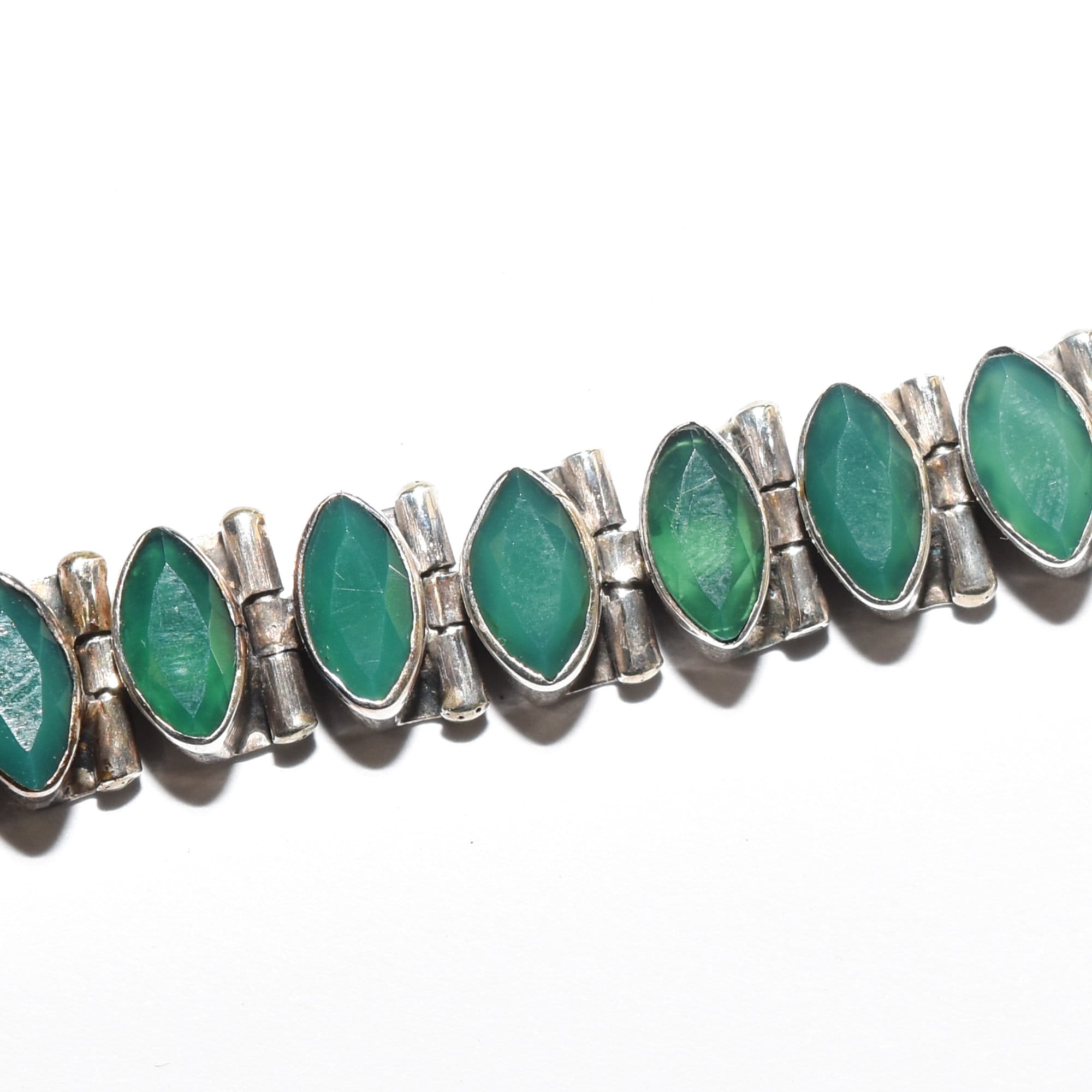 Sterling Silver Emerald Green Marquise Tennis Bracelet, Vibrant Green Gemstones, Adjustable Bracelet, 6.25" - 7.75"