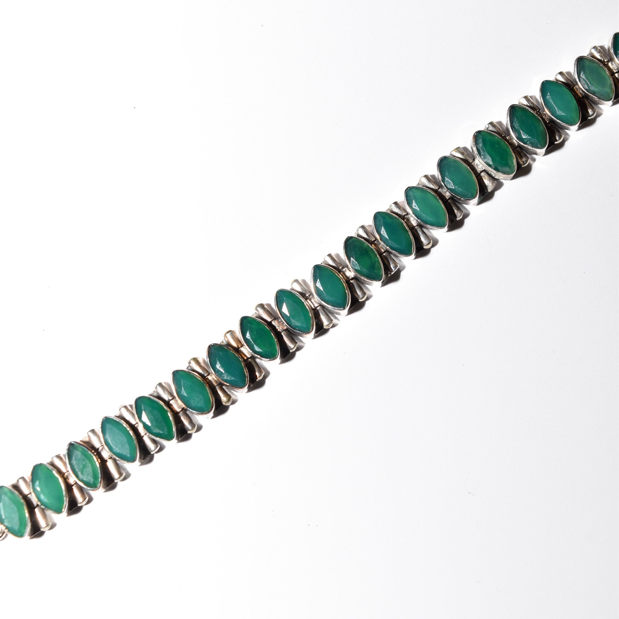 Sterling Silver Emerald Green Marquise Tennis Bracelet, Vibrant Green Gemstones, Adjustable Bracelet, 6.25" - 7.75"