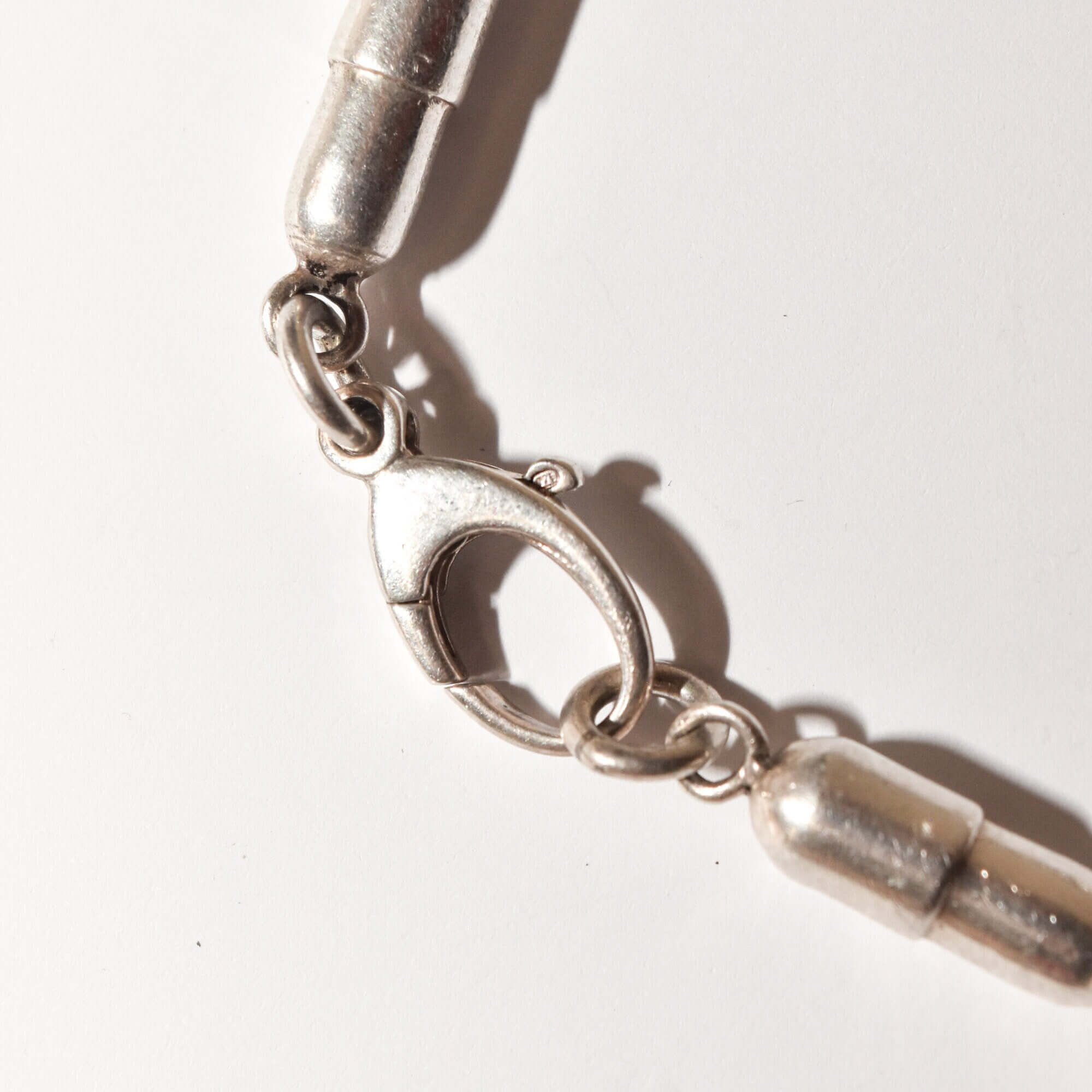Damien Hirst Style Sterling Silver Pill Link "Vices" Charm Bracelet, Estate Jewelry, 8.25"