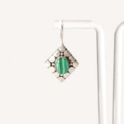 Modernist Sterling Silver Malachite Dangle Earrings, Cute Gemstone Earrings, 1.5" L