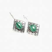 Modernist Sterling Silver Malachite Dangle Earrings, Cute Gemstone Earrings, 1.5" L