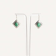 Modernist Sterling Silver Malachite Dangle Earrings, Cute Gemstone Earrings, 1.5" L