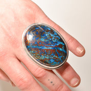 Huge Sterling Silver Blue Matrix Cabochon Statement Ring
