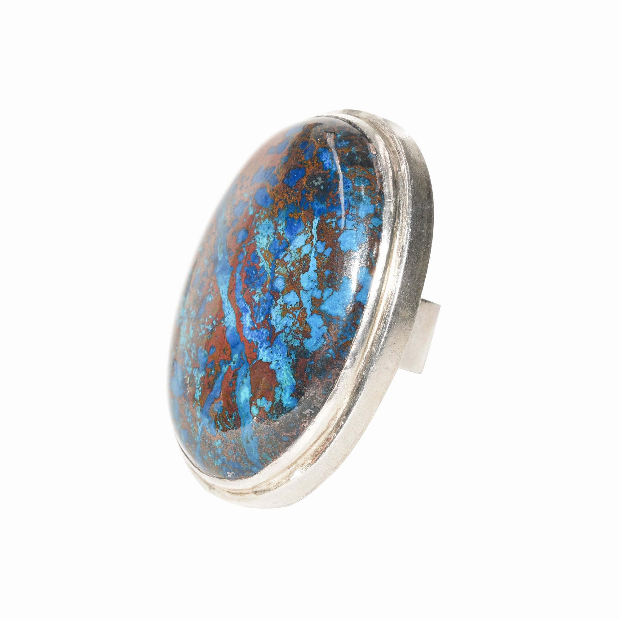 Huge Sterling Silver Blue Matrix Cabochon Statement Ring