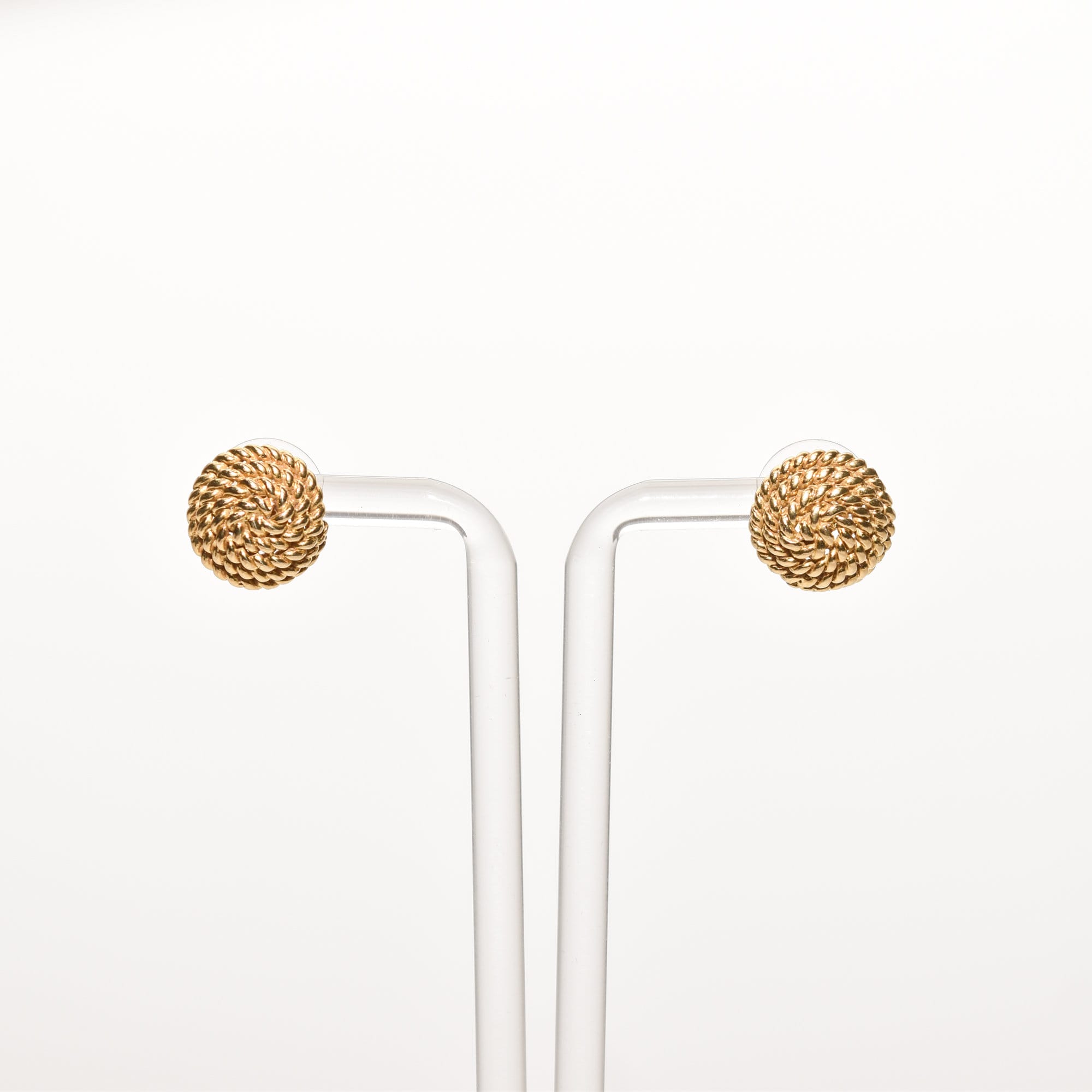 Tiffany & Co Schlumberger 18K Woven Button Stud Earrings, Coiled Rope Earrings, Estate Jewelry, 14.5mm