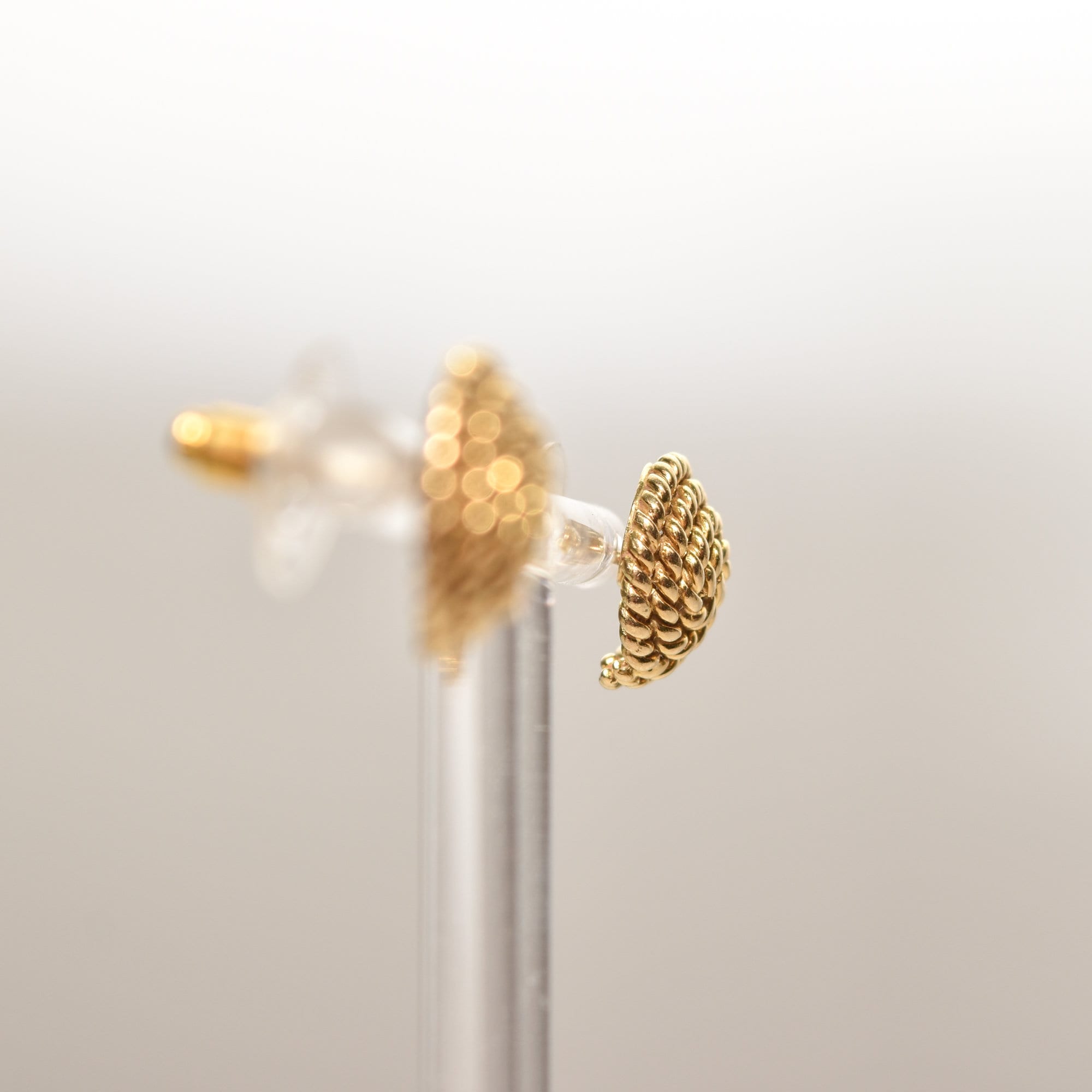 Tiffany & Co Schlumberger 18K Woven Button Stud Earrings, Coiled Rope Earrings, Estate Jewelry, 14.5mm