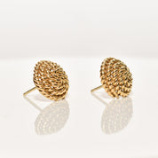 Tiffany & Co Schlumberger 18K Woven Button Stud Earrings, Coiled Rope Earrings, Estate Jewelry, 14.5mm