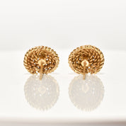 Tiffany & Co Schlumberger 18K Woven Button Stud Earrings, Coiled Rope Earrings, Estate Jewelry, 14.5mm
