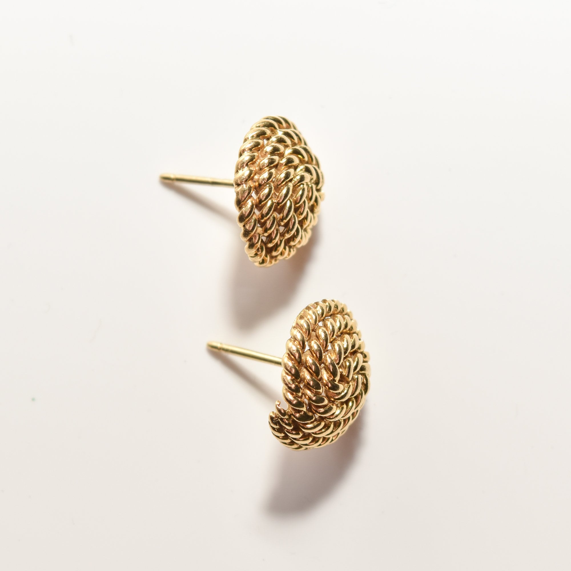 Tiffany & Co Schlumberger 18K Woven Button Stud Earrings, Coiled Rope Earrings, Estate Jewelry, 14.5mm