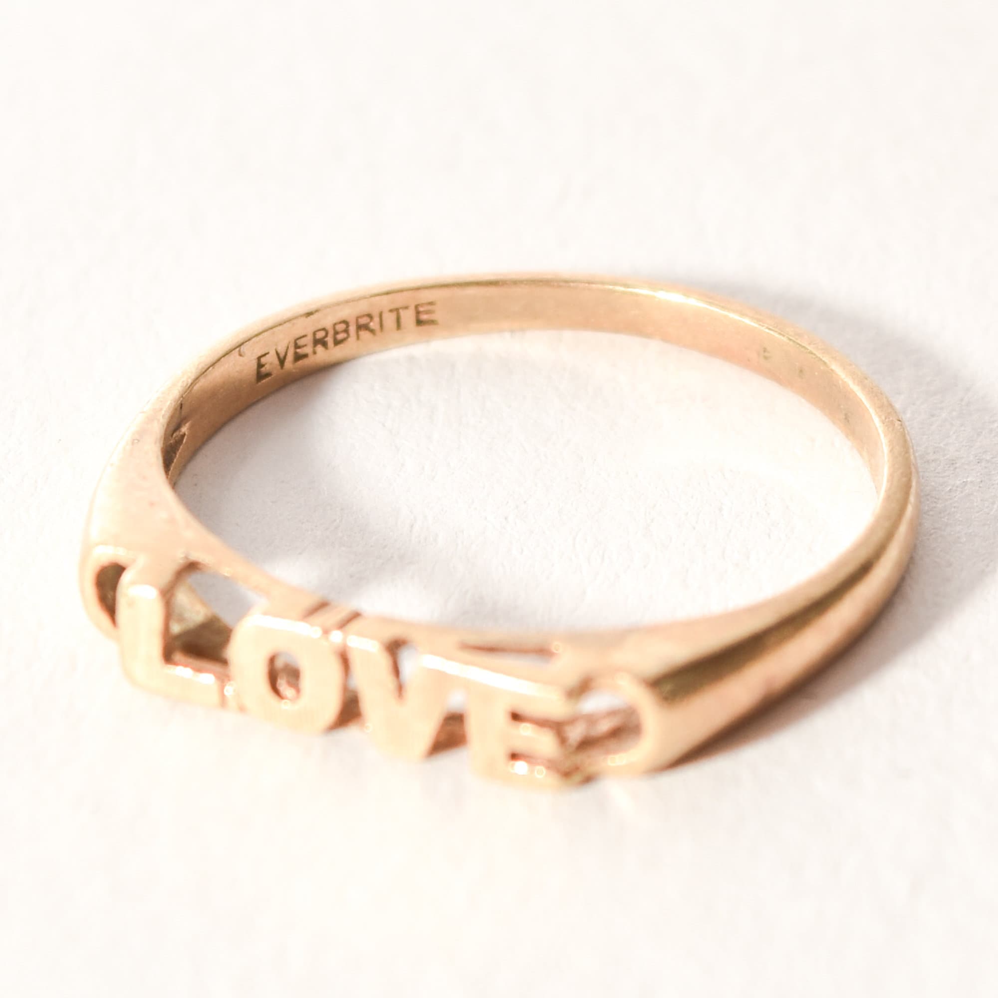 Minimalist 14K Yellow Gold 'LOVE' Ring, Cute Gold Stacking Ring, Valentines Day Gift, Size 6 3/4 US