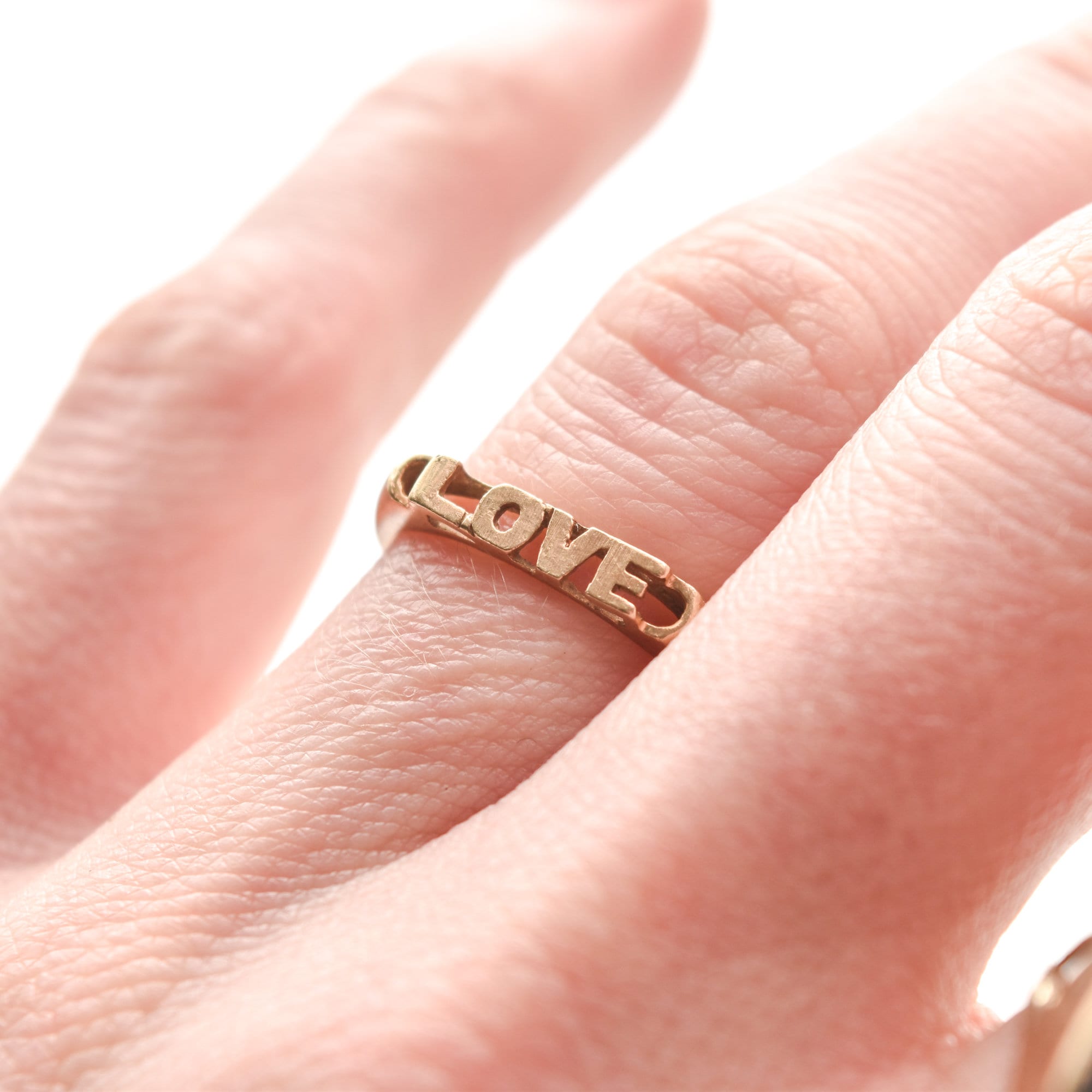 Minimalist 14K Yellow Gold 'LOVE' Ring, Cute Gold Stacking Ring, Valentines Day Gift, Size 6 3/4 US