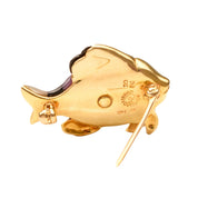 Modernist 14K Gemstone Inlay Fish Pin By Asch Grossbardt, Diamond Accent Eye, Fine Gold Jewelry, 26.5mm