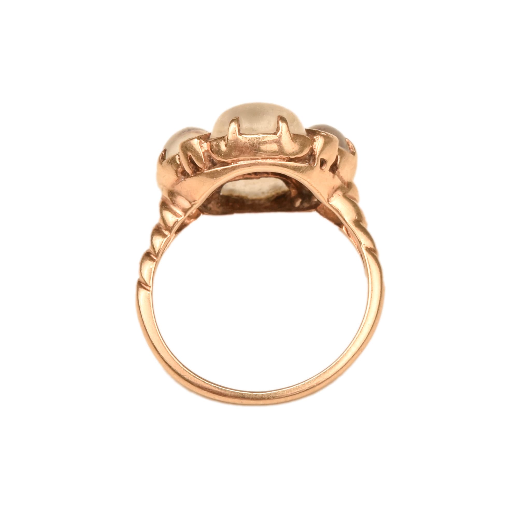 Moonstone Amethyst Flower Ring In 14K Yellow Gold, Estate Jewelry, Size 5 1/4 US
