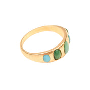 Victorian 5-Stone Turquoise Gypsy Ring In 18K Yellow Gold, Antique Jewelry, Size 5 US