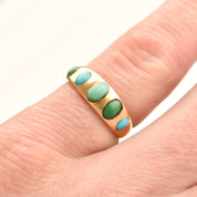 Victorian 5-Stone Turquoise Gypsy Ring In 18K Yellow Gold, Antique Jewelry, Size 5 US