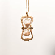 14K Hourglass Pendant With Gold Dust, Movable Swivel Pendant, Estate Jewelry, 36mm