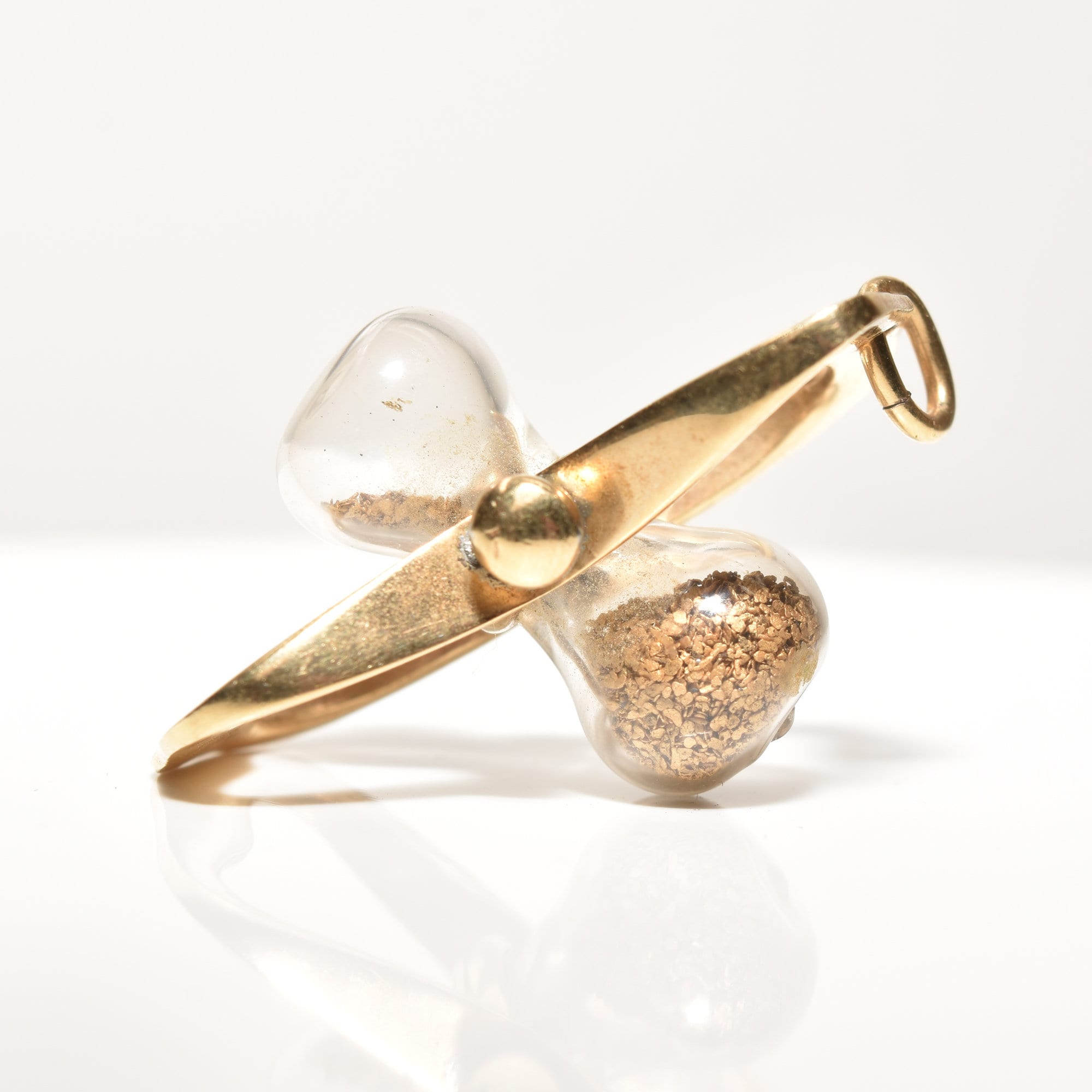 14K Hourglass Pendant With Gold Dust, Movable Swivel Pendant, Estate Jewelry, 36mm