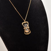 14K Hourglass Pendant With Gold Dust, Movable Swivel Pendant, Estate Jewelry, 36mm