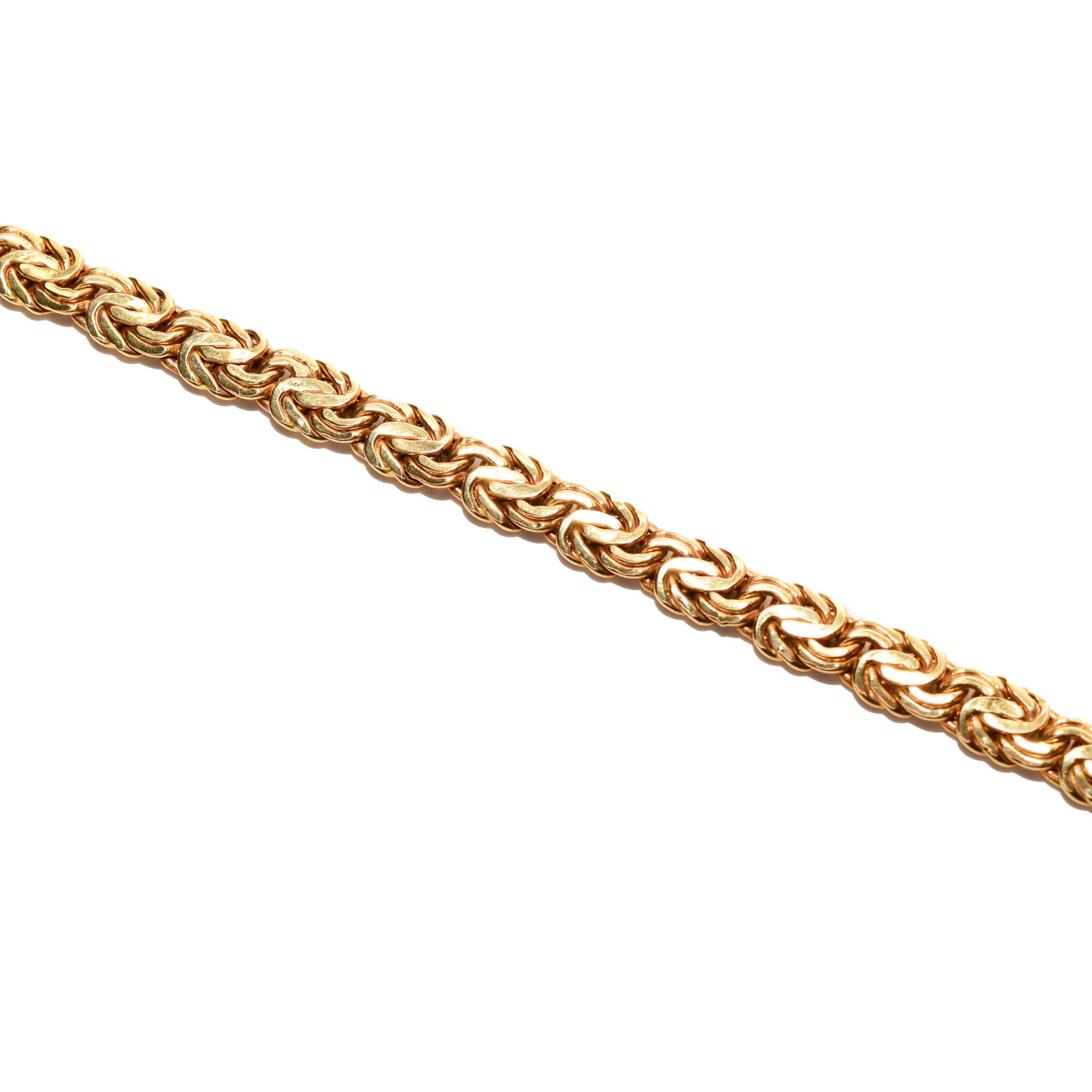 14K Yellow Gold Turkish Byzantine Chain Bracelet Unisex 7.25 inch Estate Jewelry Close-up Detail on White Background