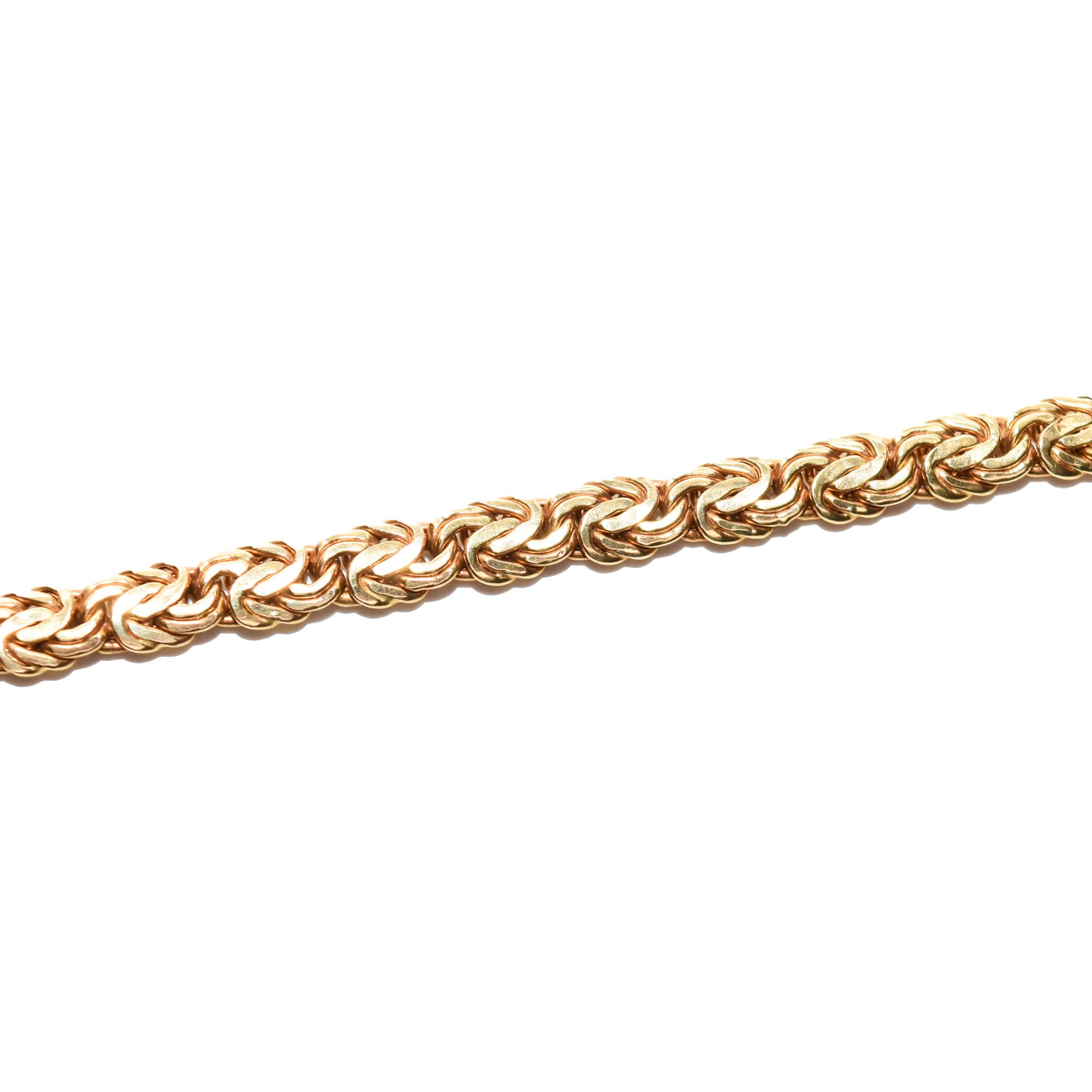 14K Yellow Gold Turkish Byzantine Chain Bracelet, Unisex Gold Bracelet, Estate Jewelry, 7.25 Inches Length, Isolated on White Background