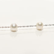 White Pearl Choker In 14K White Gold, Elegant Pearl Station Necklace, 17.75"