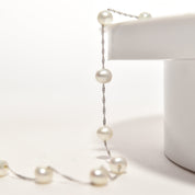 White Pearl Choker In 14K White Gold, Elegant Pearl Station Necklace, 17.75"