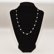 White Pearl Choker In 14K White Gold, Elegant Pearl Station Necklace, 17.75"