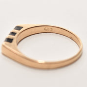 Minimalist 14K Black Onyx Inlay Ring, Striped Yellow Gold Stacking Ring, Size 5 1/2 US