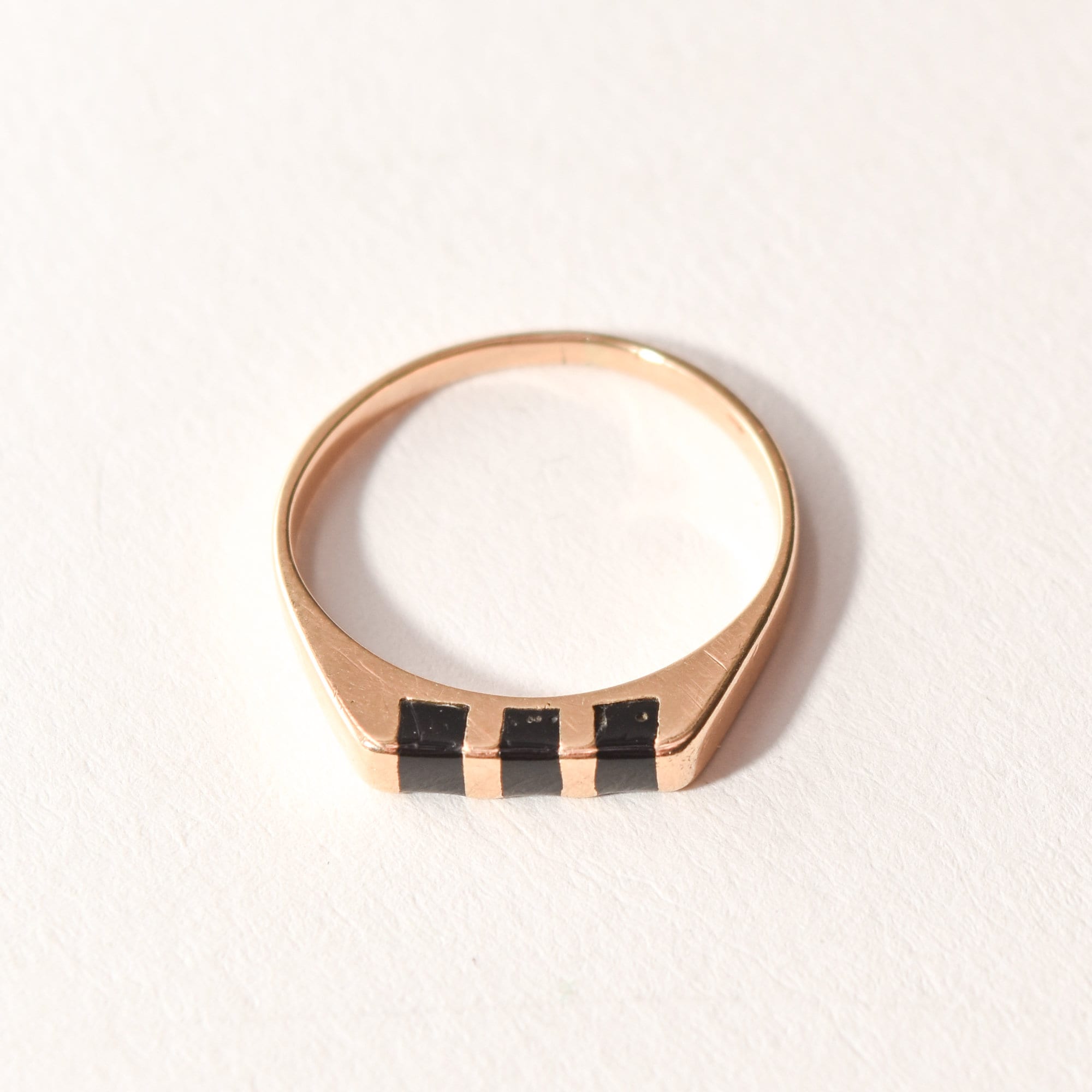 Minimalist 14K Black Onyx Inlay Ring, Striped Yellow Gold Stacking Ring, Size 5 1/2 US