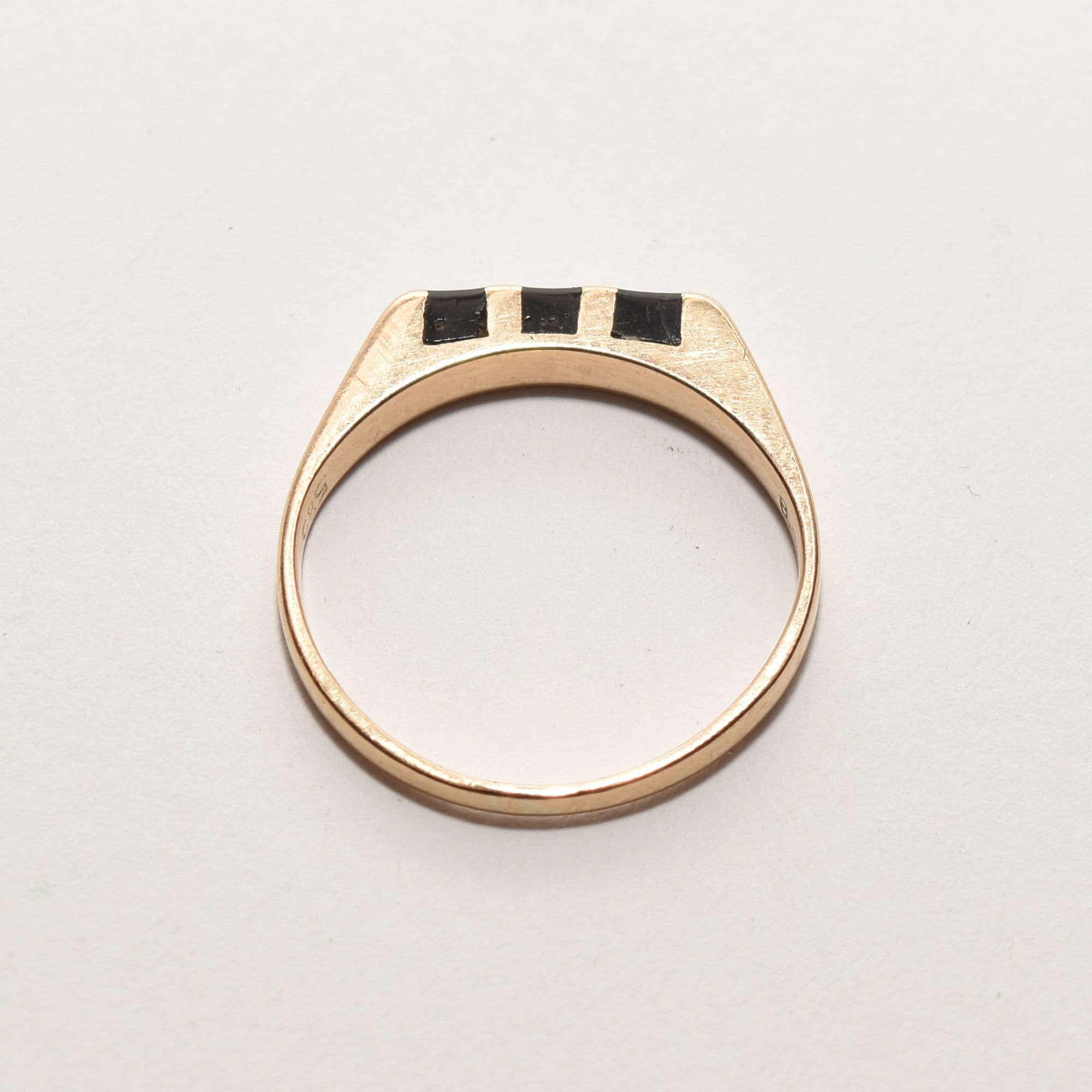 Minimalist 14K Black Onyx Inlay Ring, Striped Yellow Gold Stacking Ring, Size 5 1/2 US