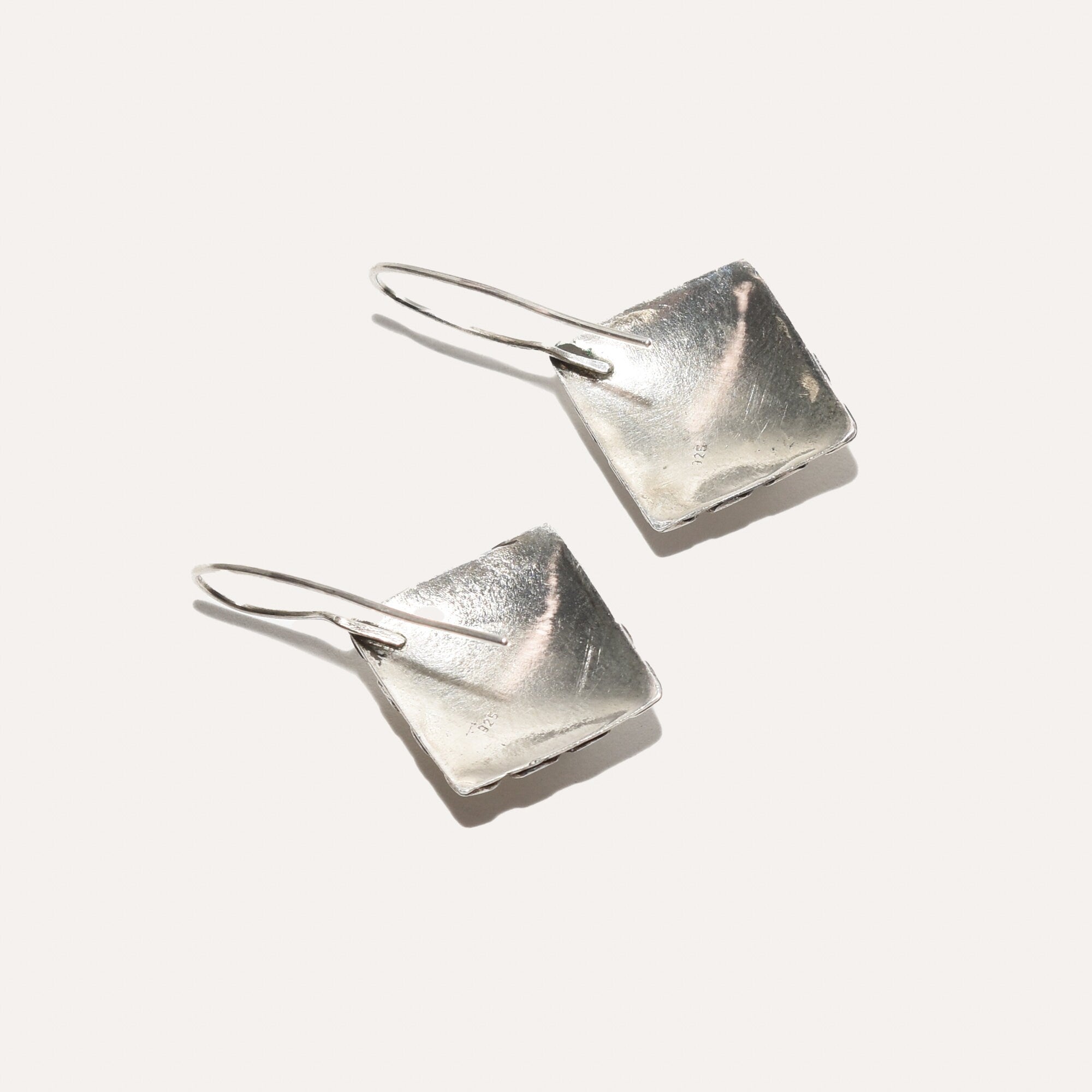 Modernist Sterling Silver Malachite Dangle Earrings, Cute Gemstone Earrings, 1.5" L