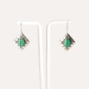 Modernist Sterling Silver Malachite Dangle Earrings, Cute Gemstone Earrings, 1.5" L