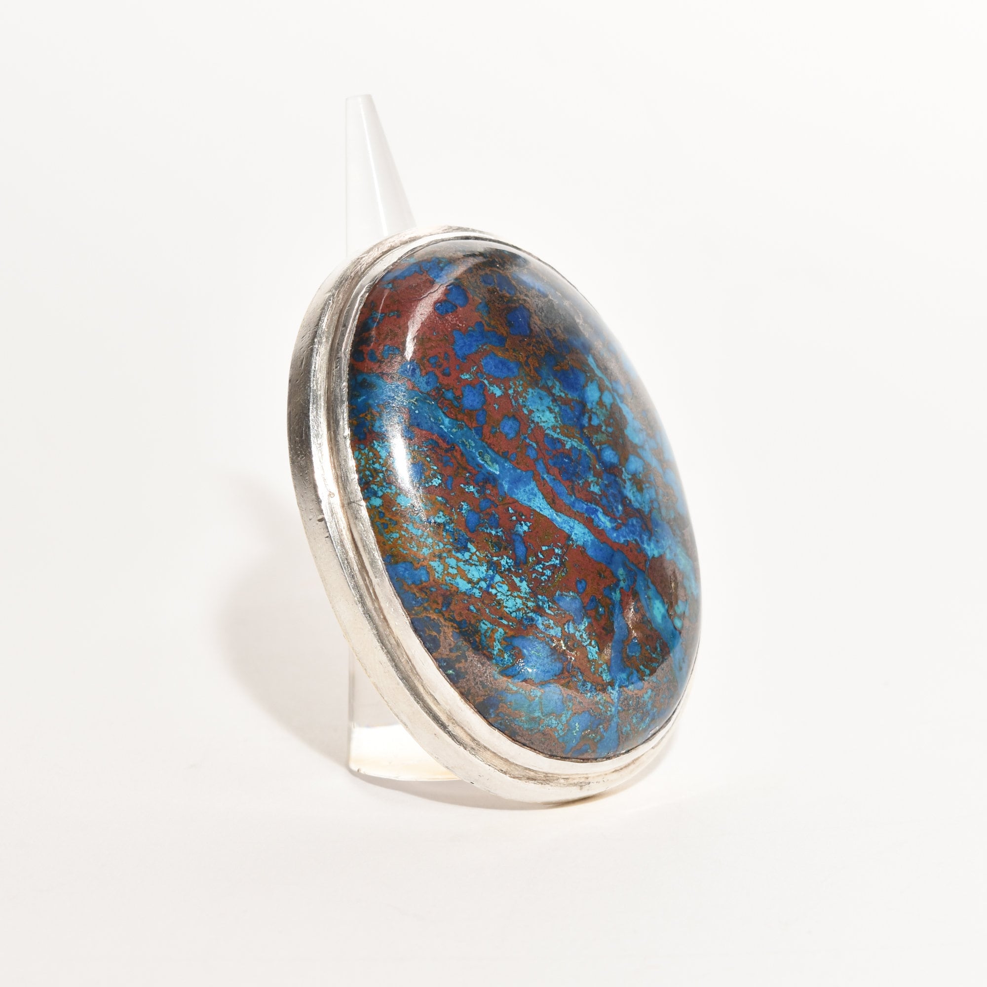 Huge Sterling Silver Blue Matrix Cabochon Statement Ring