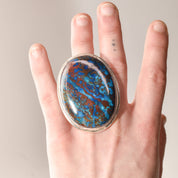 Huge Sterling Silver Blue Matrix Cabochon Statement Ring