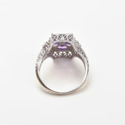 Art Deco 4-Stone Amethyst Seed Pearl Filigree Ring In 10K White Gold